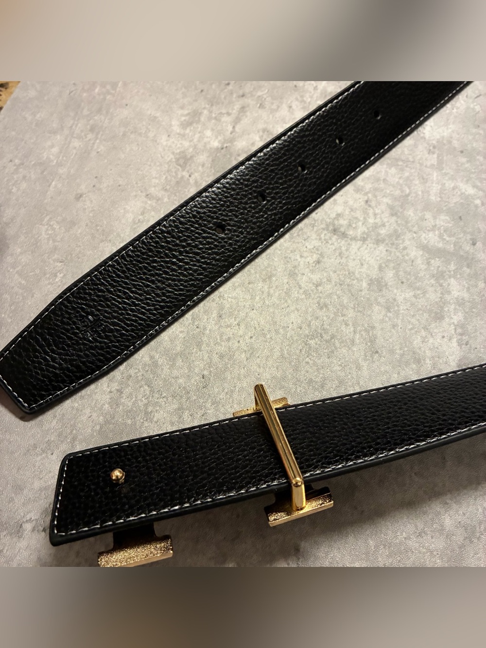Vintage Style Black Leather Men’s Belt with Gold Buckle - Picture 9 of 10